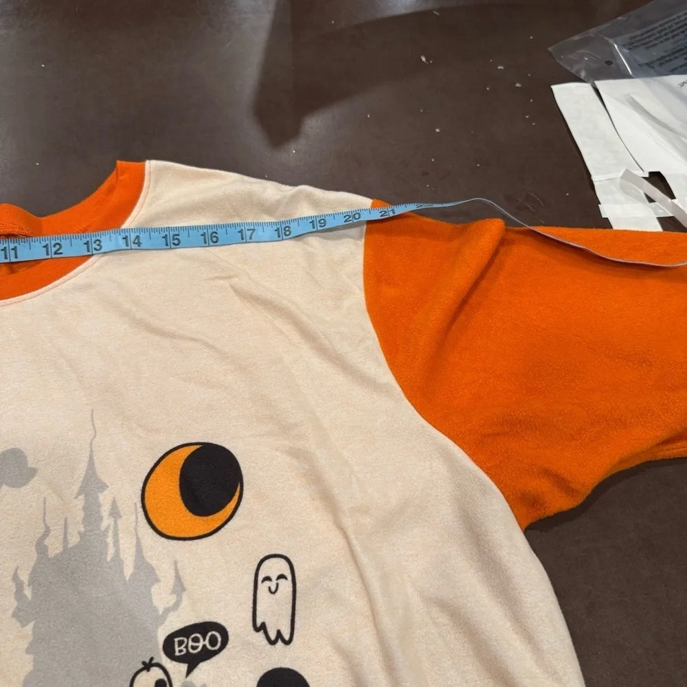 Disney Halloween*NO SIZE TAG* Long Sleeve T-Shirt Mickey & Friends Orange White - Picture 9 of 10
